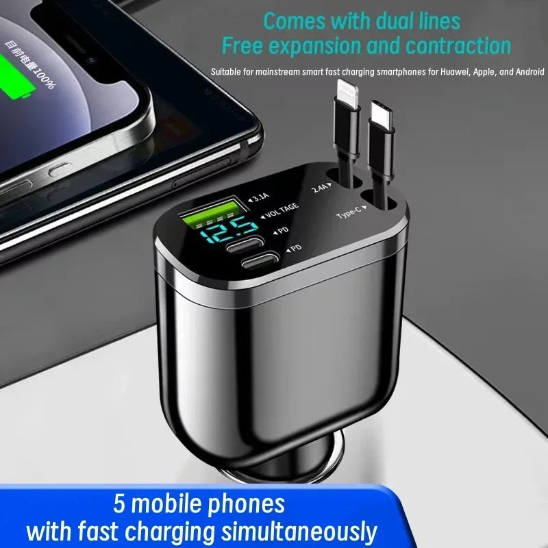 Ultra Fast Car Charger 5 Ports Dual PD Intelligent Display