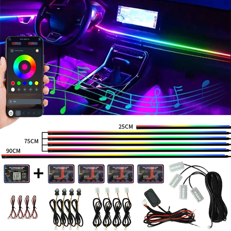 Symphony LED Neon Automotivo RGB 18IN1 – Luz Ambiente Interna Colorida com Música e Efeito Rainbow