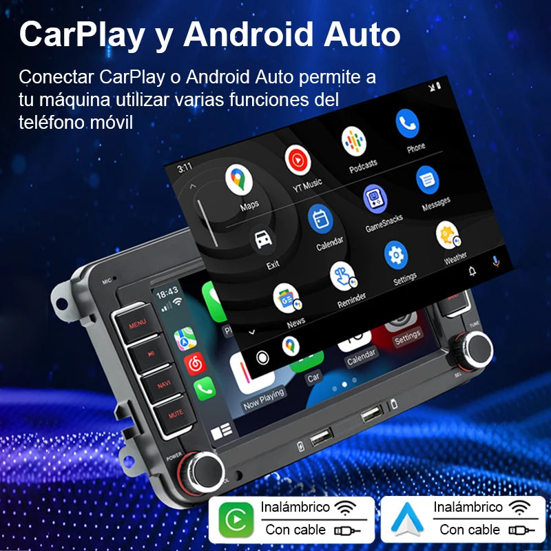 Pantalla Multimedia 7” con CarPlay y Android Auto para Volkswagen y Skoda