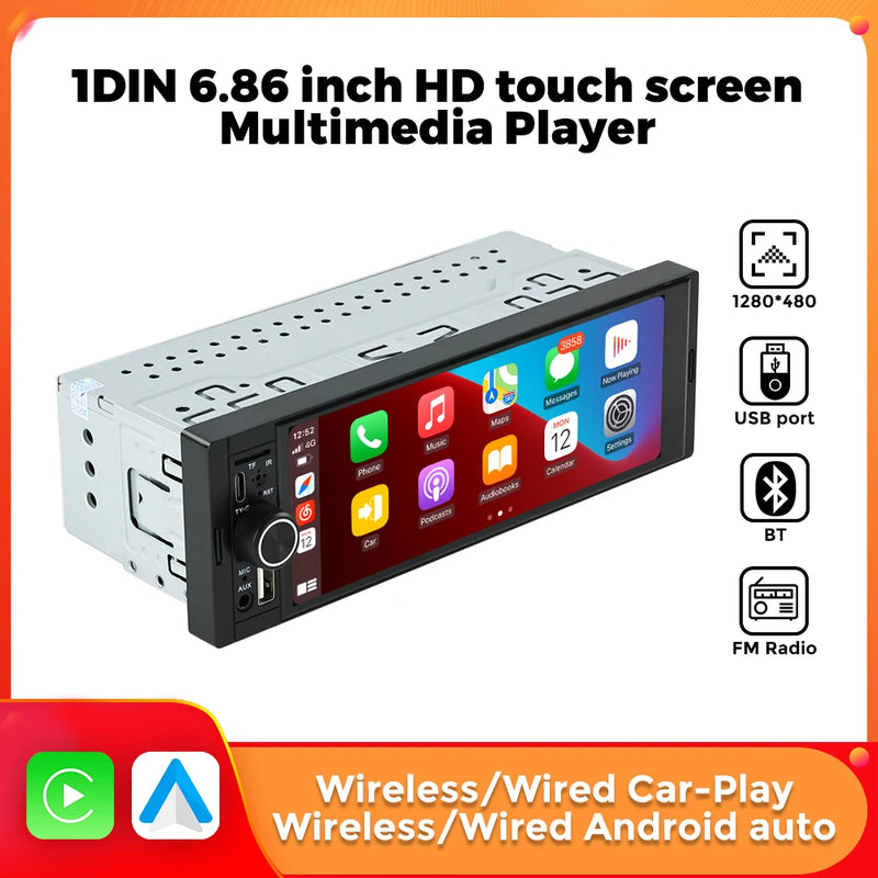 DIN Wireless CarPlay Android Auto HD Touch Car Stereo MP5