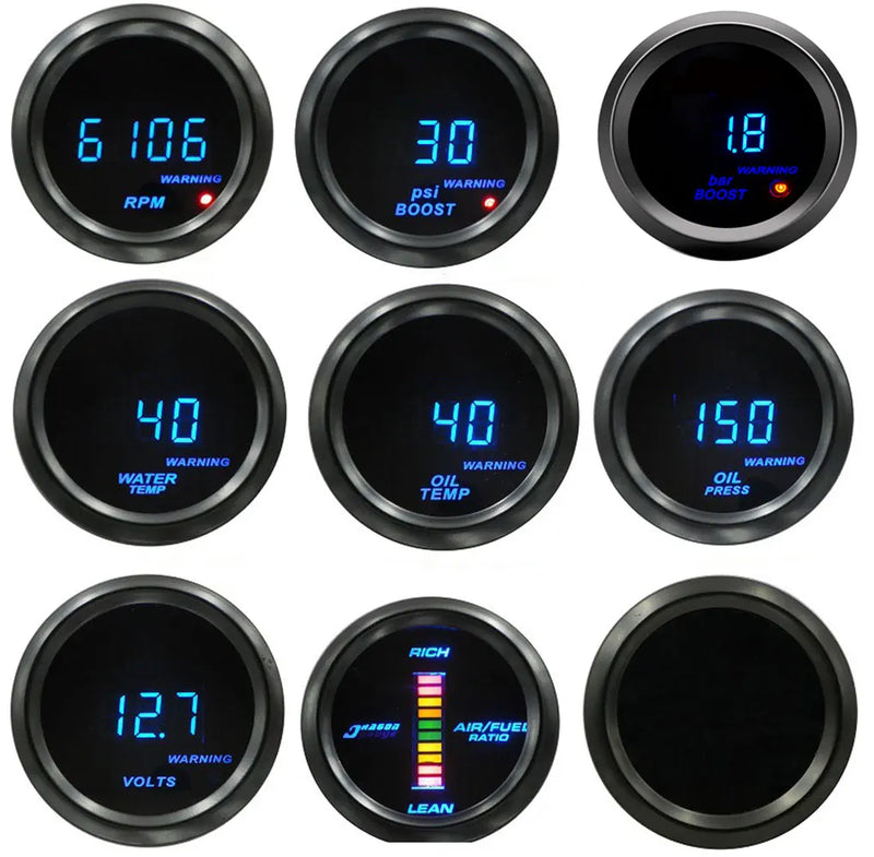 AD52 52mm Digital Car Multigauge – Turbo Boost PSI BAR, RPM, Oil & Water Temp, Oil Pressure, Voltmeter
